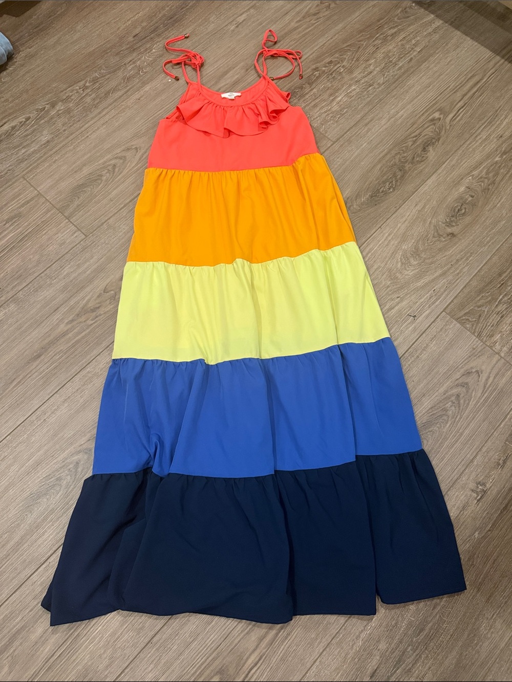 entro Coral to Navy Rainbow Tiered Maxi Dress